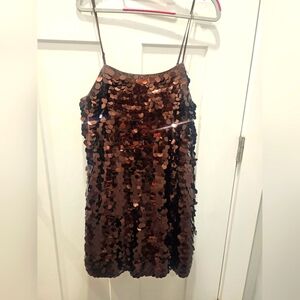 A New Day Sequin Mini Dress Brown Spaghetti Strap Party Dress M